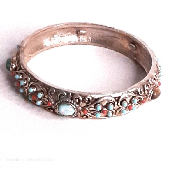 Graziano Bangle Bracelet Mutlicolor Stone Encrusted Heavy Gold Tone Metal - Picture 3 of 8